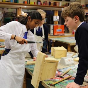 students in wood work class