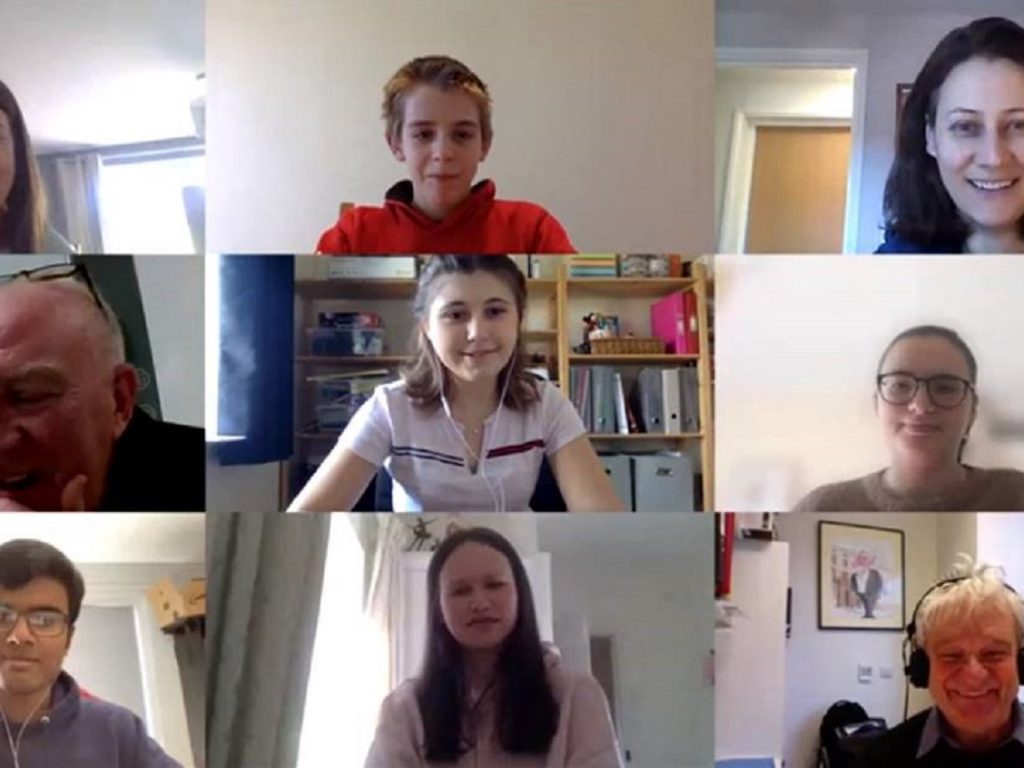 Nobel Prize winning scientist mentors on a video call with students from an independent school