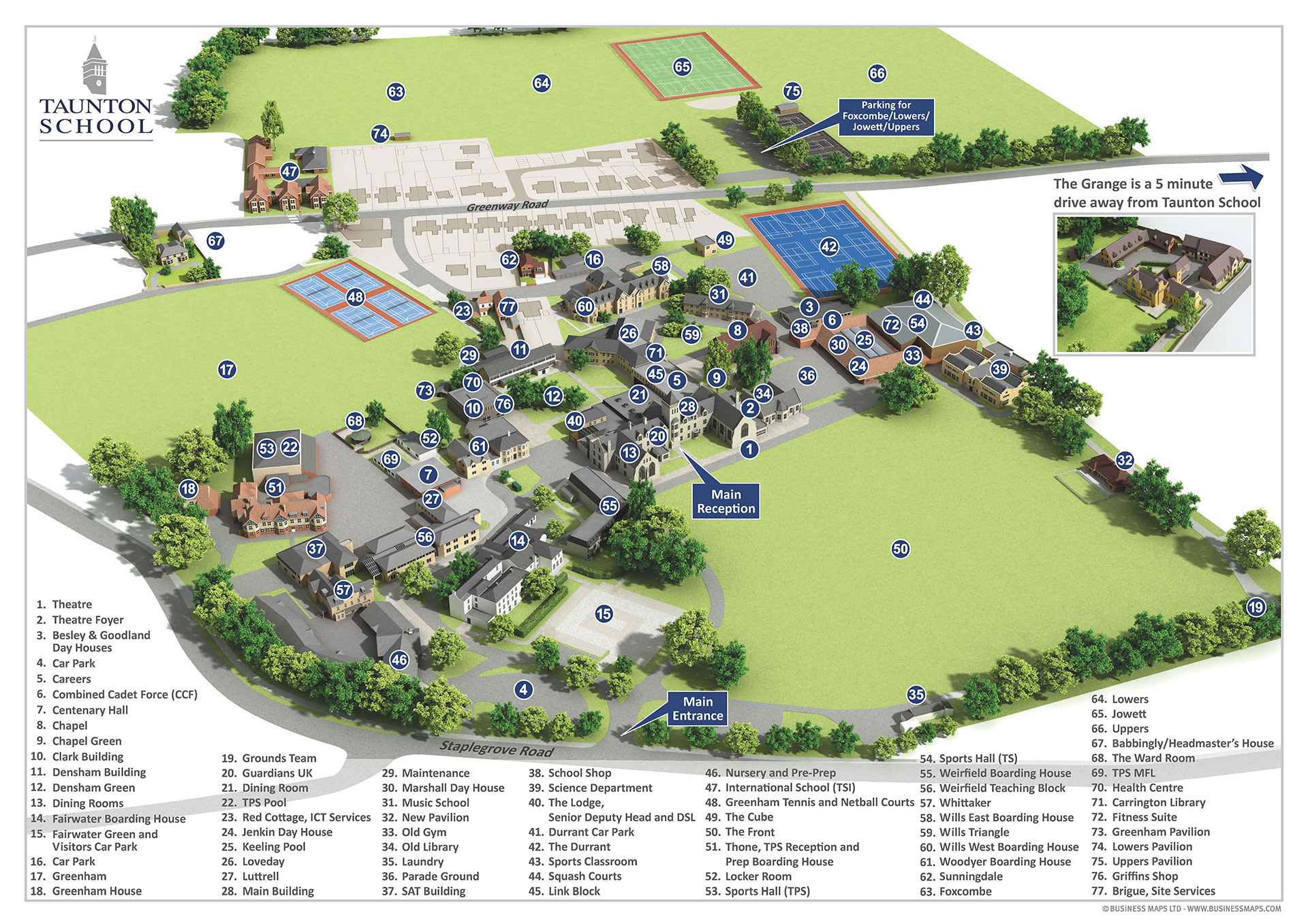 Taunton School Labelled Campus Map