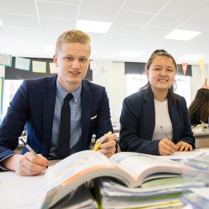 Two sixth form students in classroom